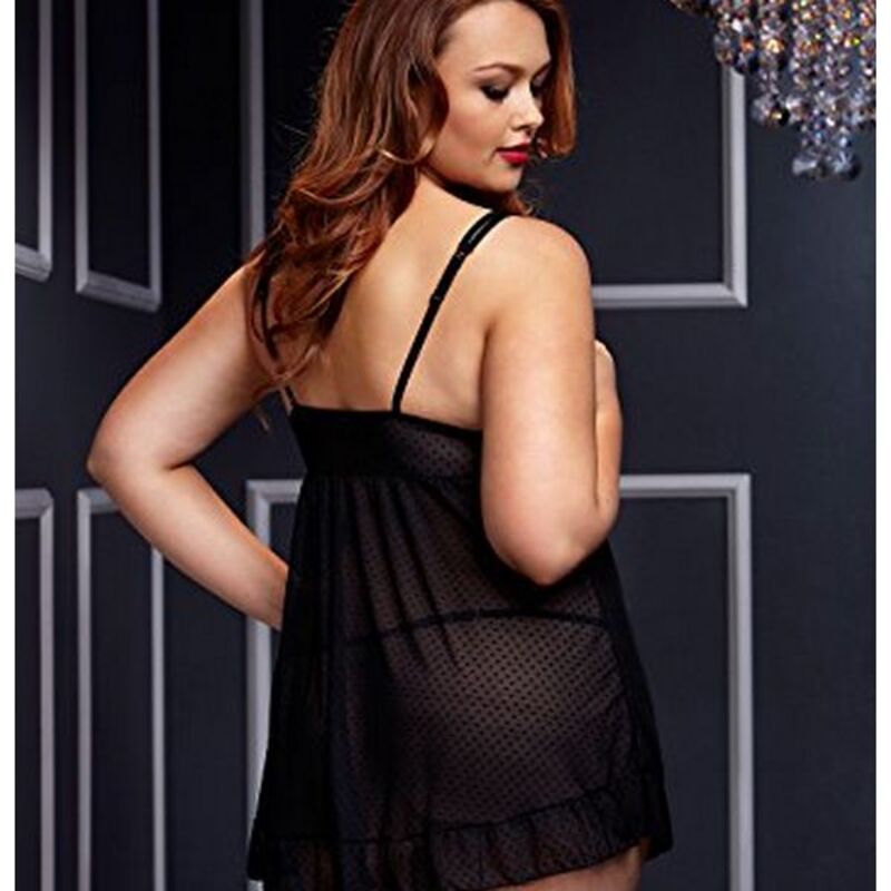 Babydool transparent noir & soutien gorge et panty à ouverture grande taille Baci Lingerie BW3104