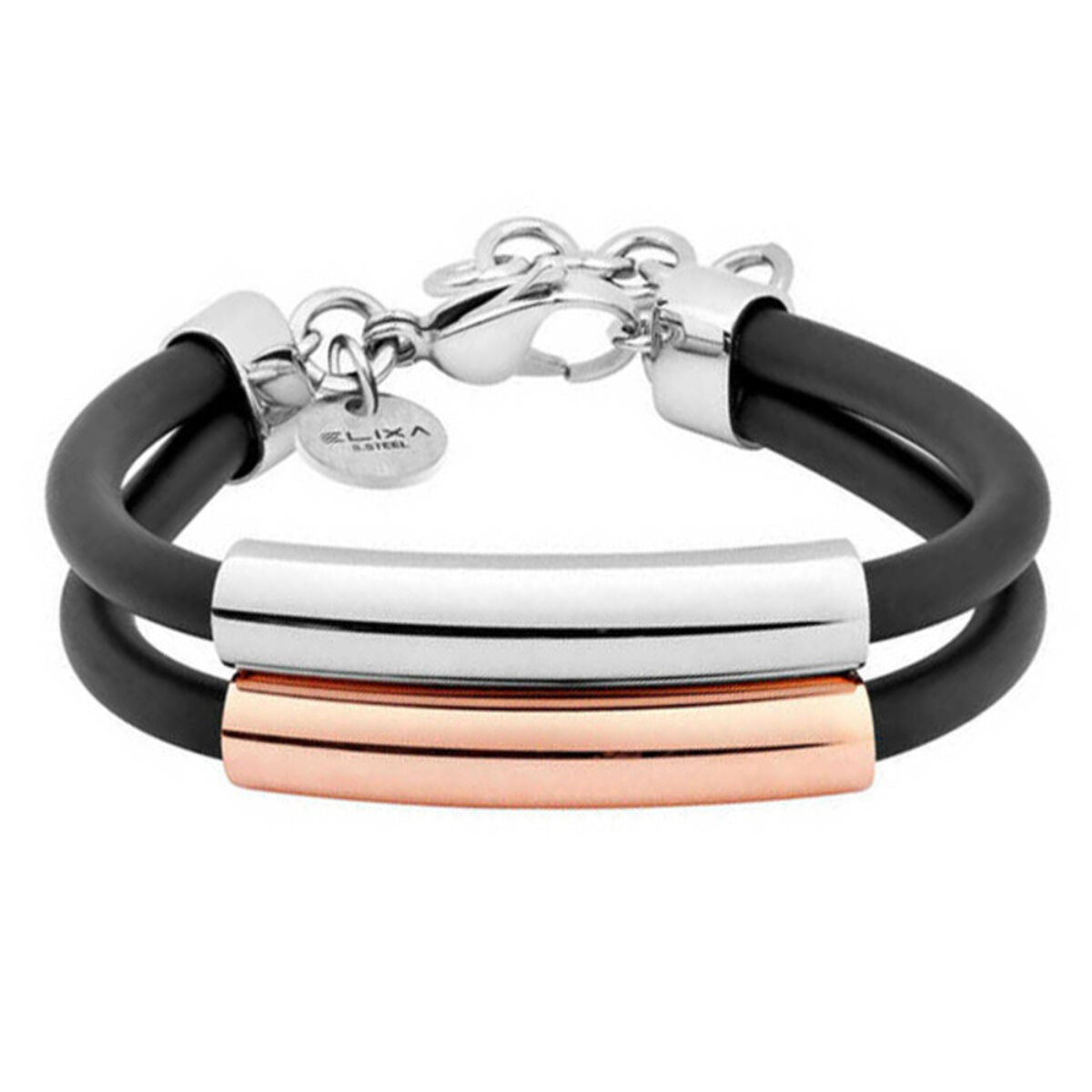 Bracelet Femme Elixa EL124-5506 Noir Or rose Acier inoxydable Caoutchouc Argenté (21 cm)