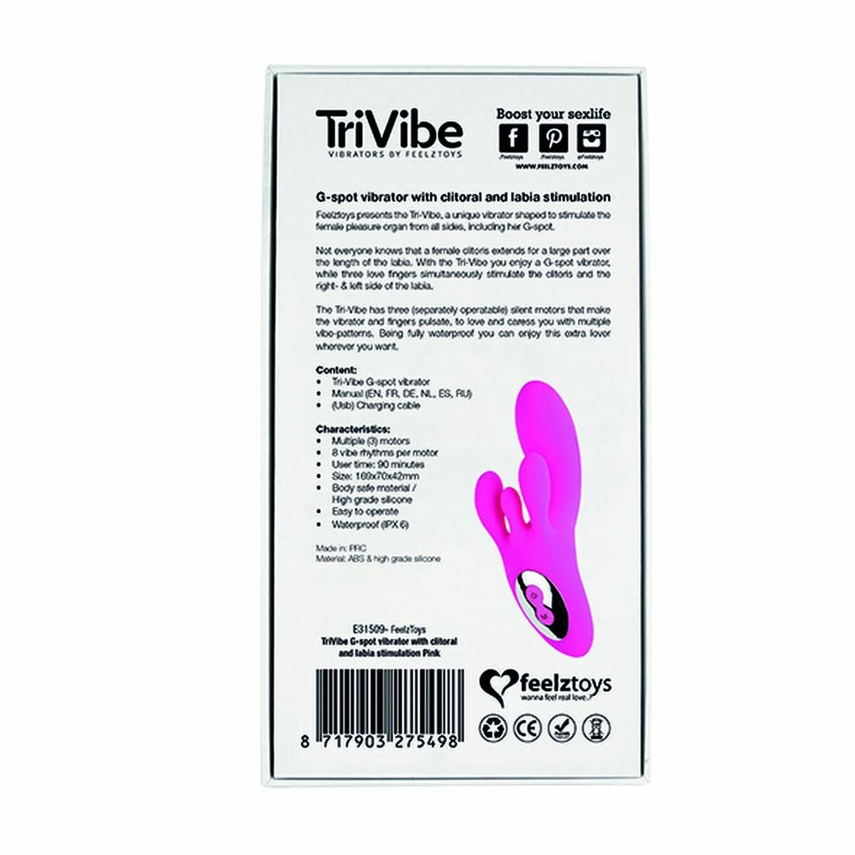 Vibrateur Rave G-Spot FeelzToys Clitoral & Labia Stimulation Rose